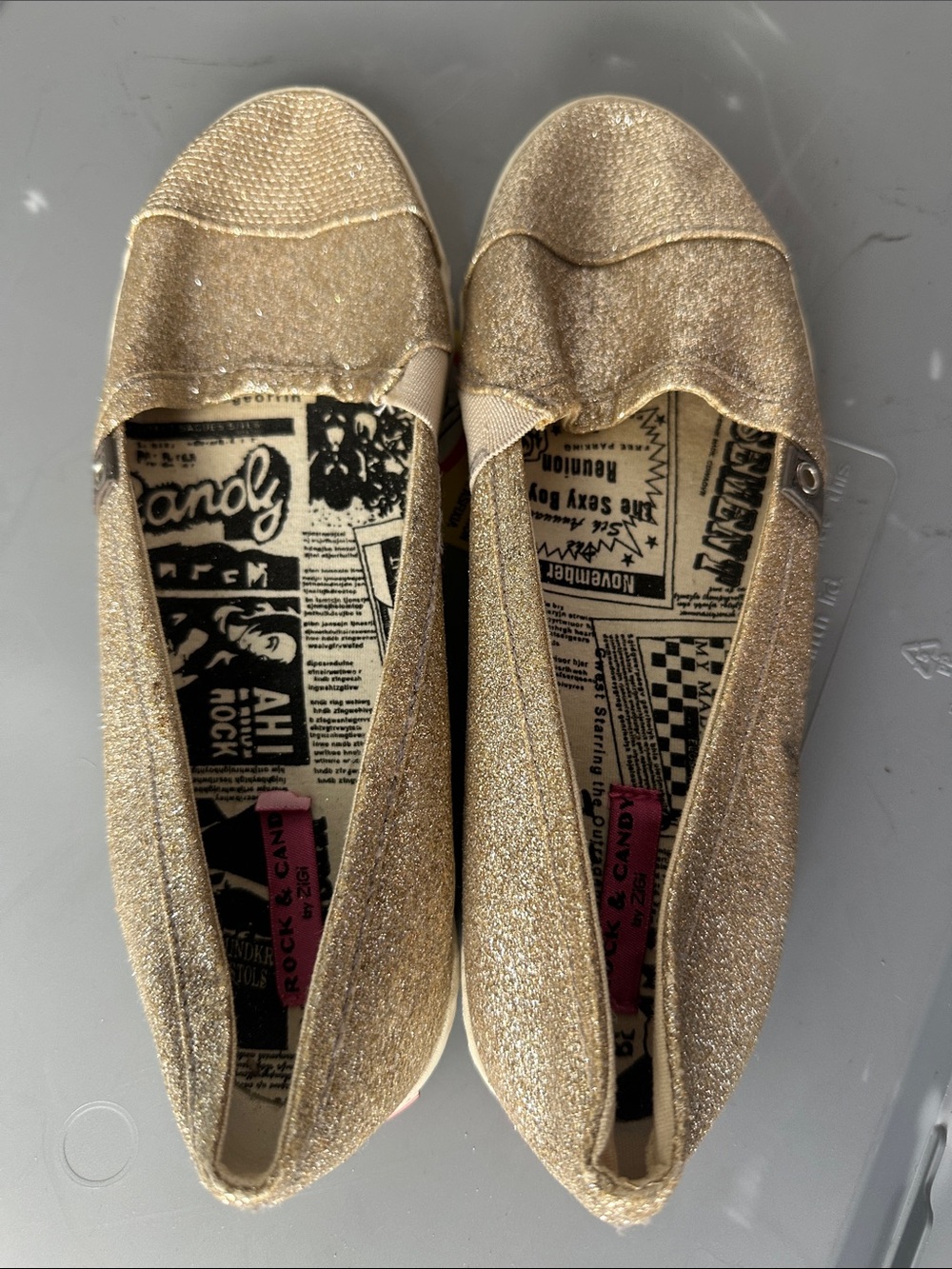 Rock & Candy Metallic Gold Sparkle Slip-Ons